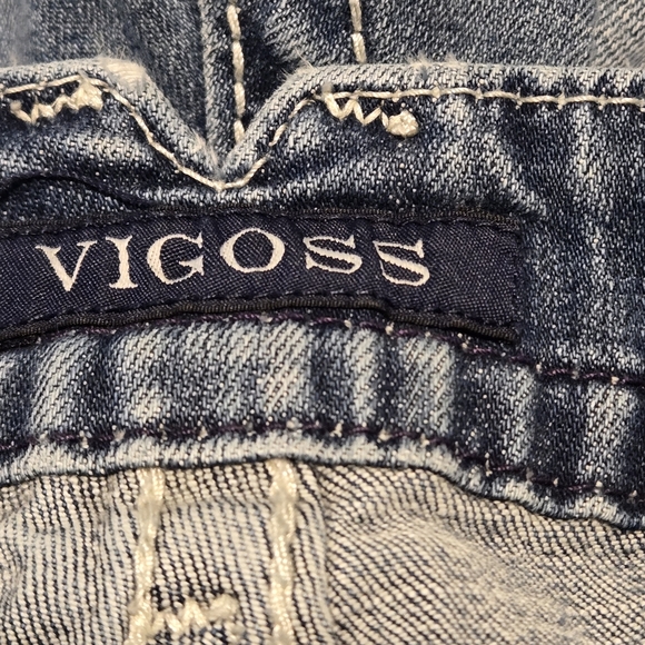 Y2K VIGOSS The Dublin Capri Jeans 9/10 Blue Embellished Rhinestone Bling Denim - Picture 9 of 16